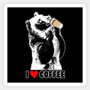 Funny Coffee Drinking Bear Gift For Coffee Lovers Magnet